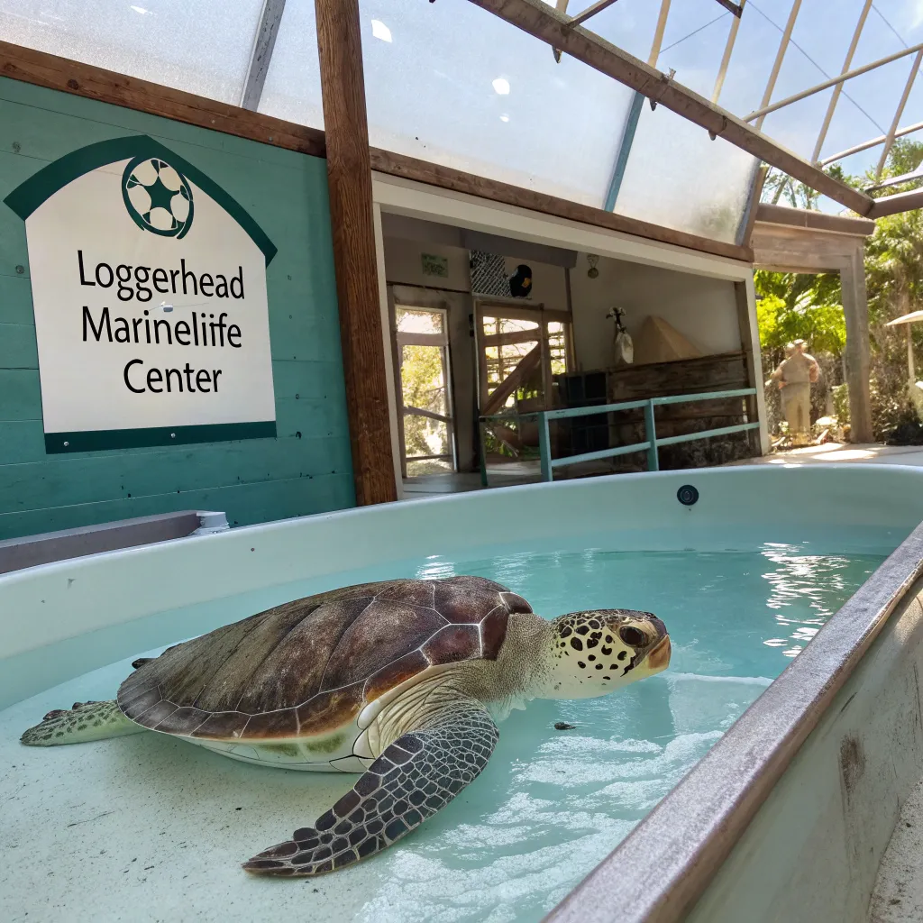 Sea turtle in rehabilitation tank at Loggerhead Marinelife Center
